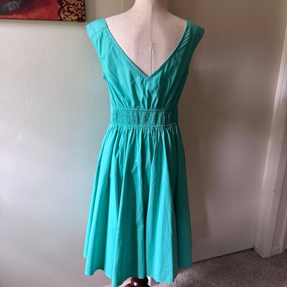 Vintage eShakti Fit and Flare Cotton Dress Turquoise Cottage Minimalist Size 12 - Picture 3 of 9